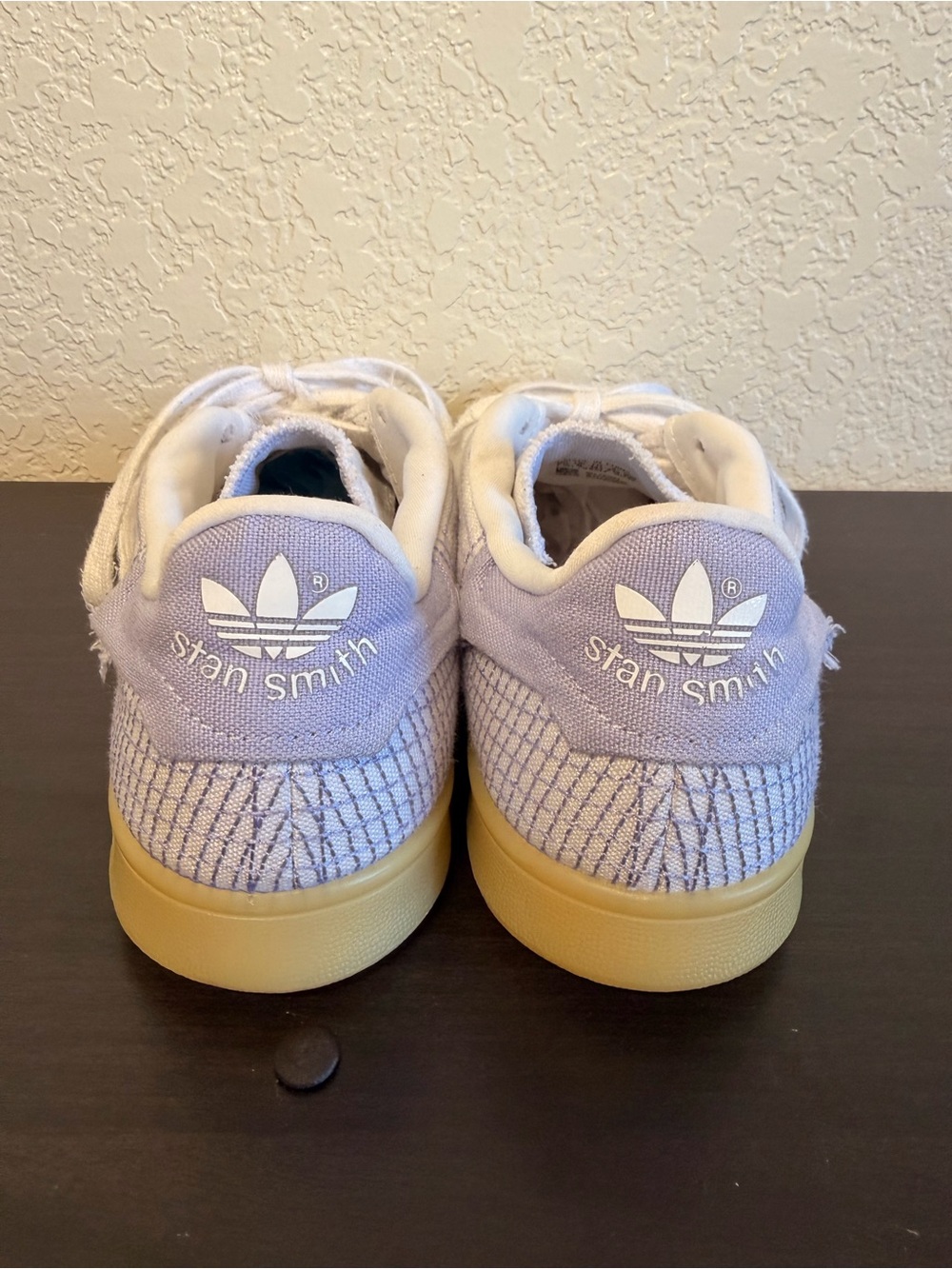 Adidas Stan Smith Distressed Canvas White/Lilac Gum Sole Tennis Shoes Sneak 7.5